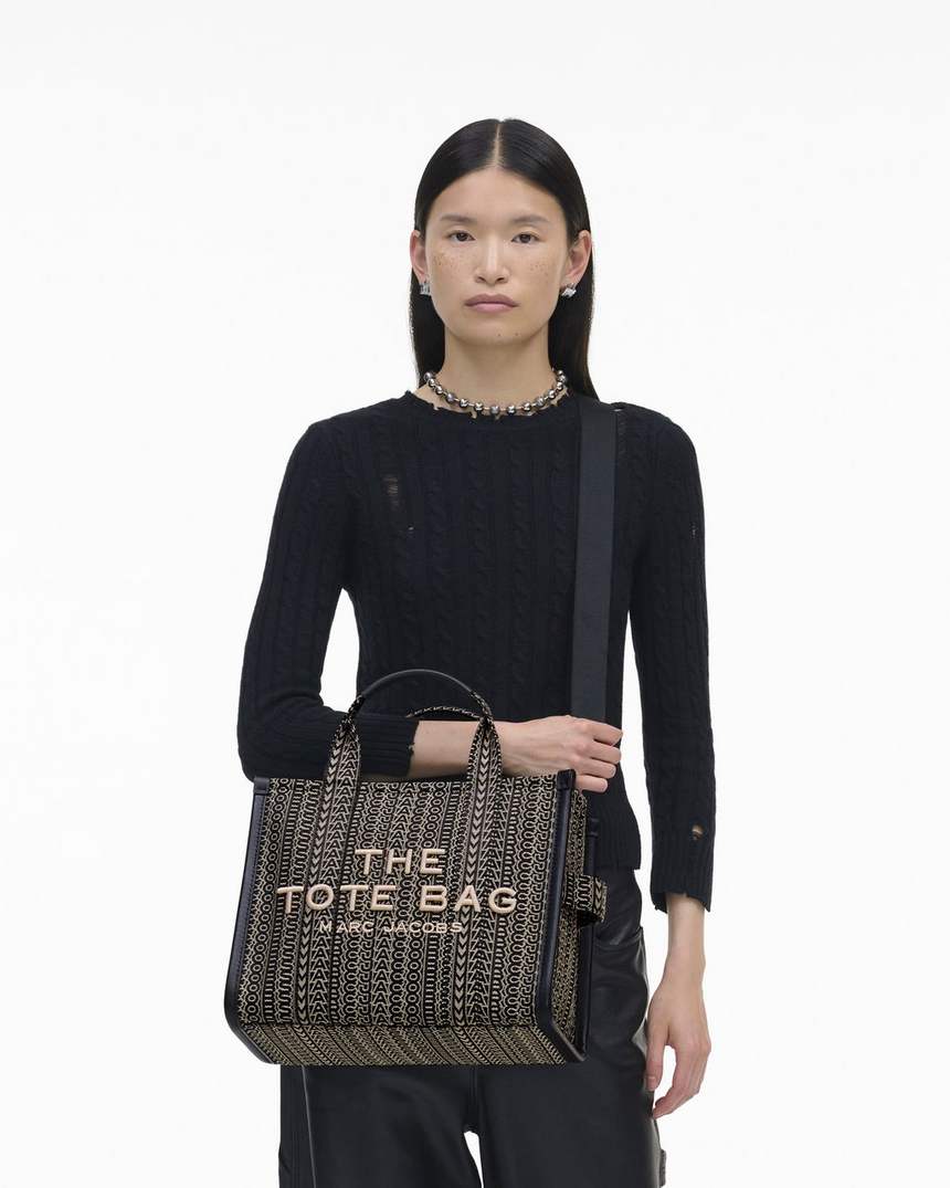 torba typu tote średniej wielkości z monogramem żakardowym