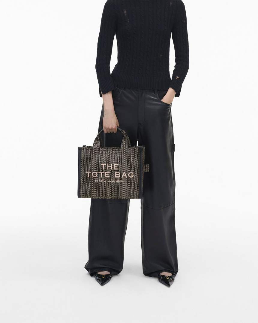 torba typu tote średniej wielkości z monogramem żakardowym